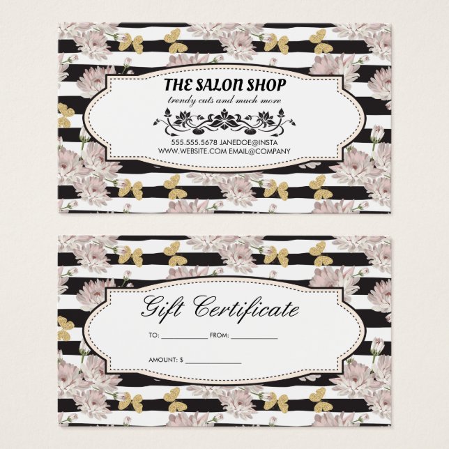 Blommor och Rand | Glitter Butterflies Loyalty Visitkort (Framsida & baksida)