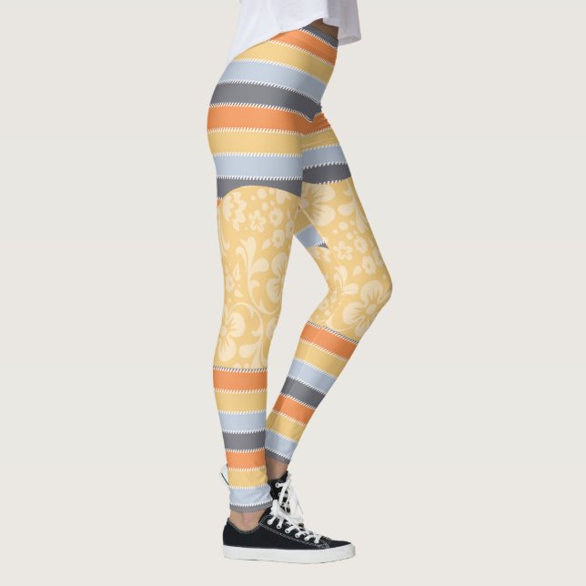 Blommor och Rand Leggings Yoga Byxor (Höger)