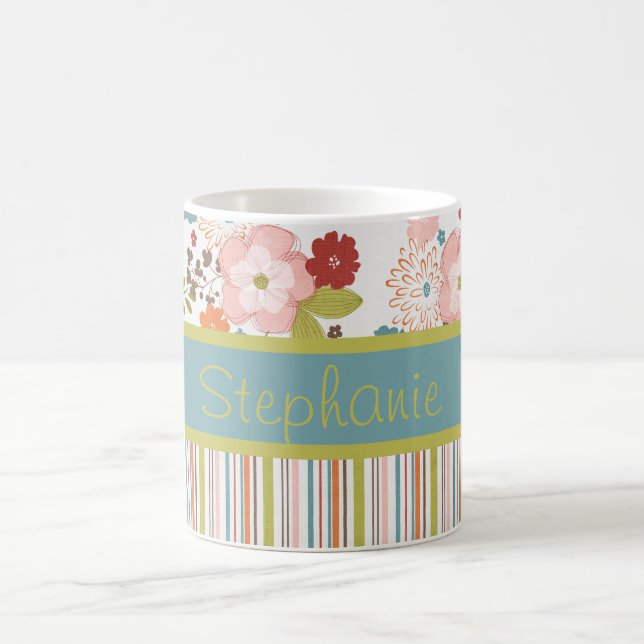 Blommor och Rand Personlig Kaffe Mugg (Center)