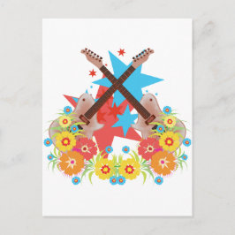 Blommor och rosa gitarrer vykort