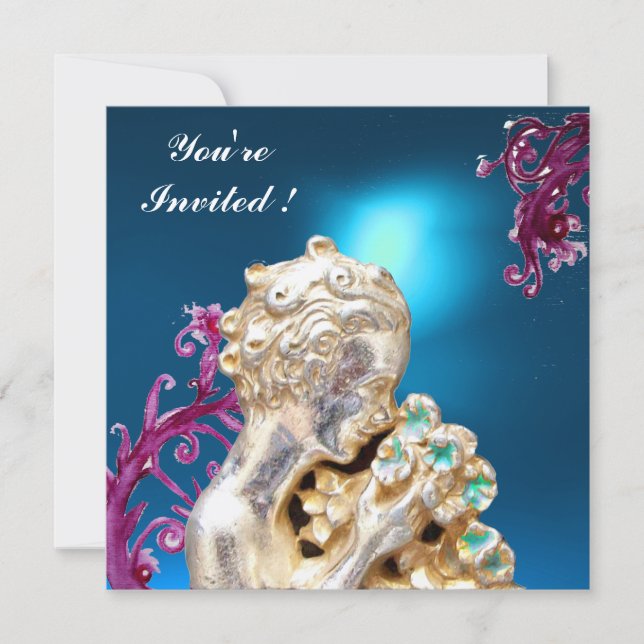 Blommor och Rosa Snurra i blått, Söt 16 Party Inbjudningar (Framsida)