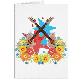 Blommor och rosagitarrer hälsningskort