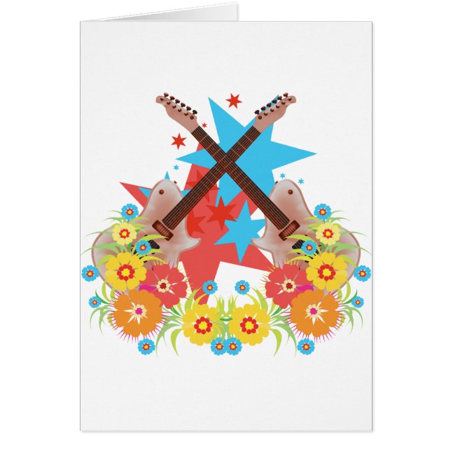 Blommor och rosagitarrer hälsningskort (Framsidan)