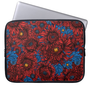 Blommor och skalbaggar av rödkrysanthemum och oran laptop fodral