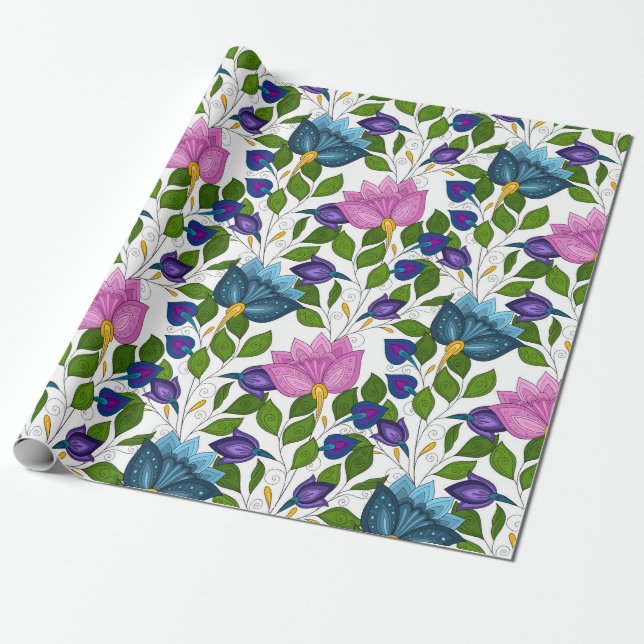Blommor och snurra Mönster 32 Pappra Presentpapper (Utrullad)