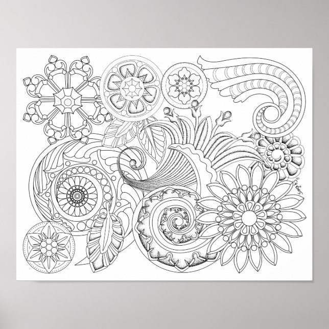 Blommor och Spiral: Poster DIY-färgning (Framsidan)