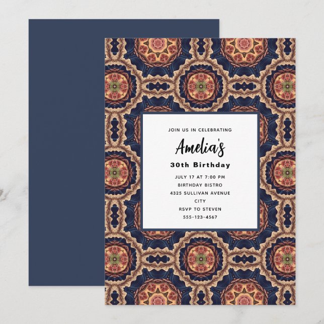 Blommor och stjärnformer dekorativ design födelsed inbjudningar (Fram/baksida)