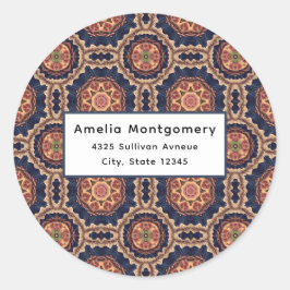 Blommor och stjärnformer Mönster-Adress Runt Klistermärke