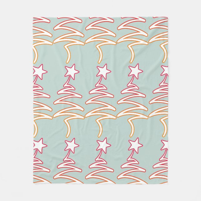 Blommor Och Stjärnor Sicksack Grå Grön Fleecefilt (Framsidan)