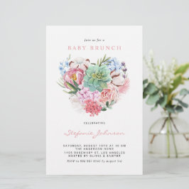 Blommor och Succulent Heart Baby Brunch-inbjudan