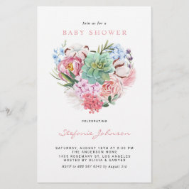 Blommor och Succulent Heart Baby Shower-inbjudan