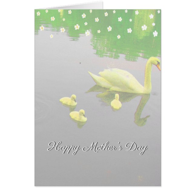 Blommor och Svan Sjö Mors dag Hälsningskort (Framsidan)