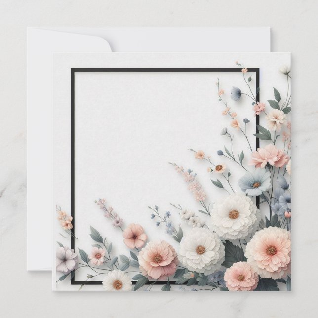 Blommor och svart kant inbjudningar (Framsida)