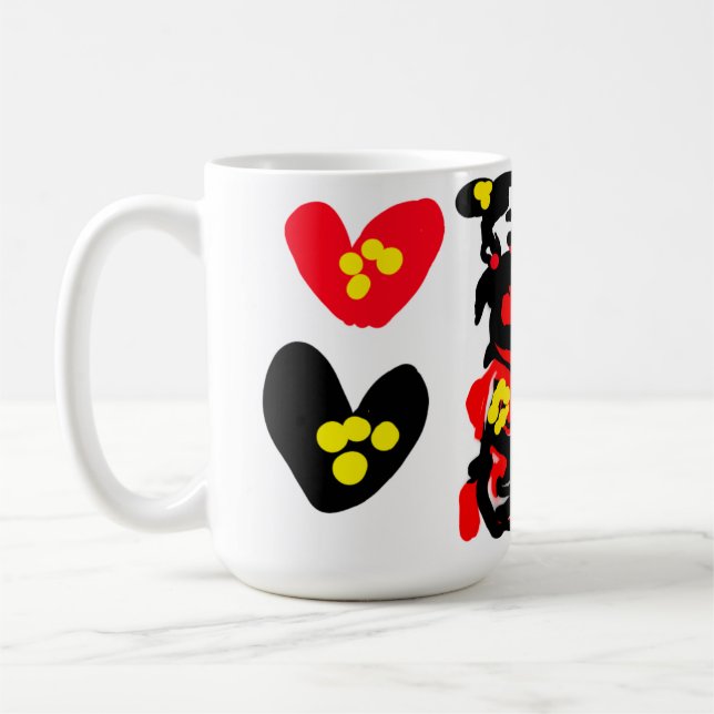Blommor och svart och röd valentine dag kaffemugg (Vänster)