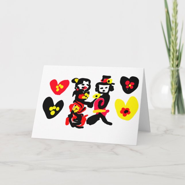 Blommor och svart och röd valentine dag kort (Framsida)