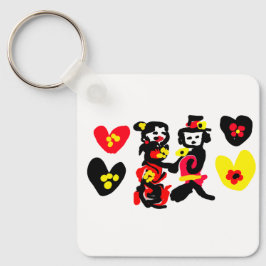 Blommor och svart och röd valentine dag nyckelring