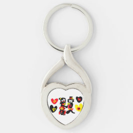 Blommor och svart och röd valentine dag twisted heart silverfärgad nyckelring