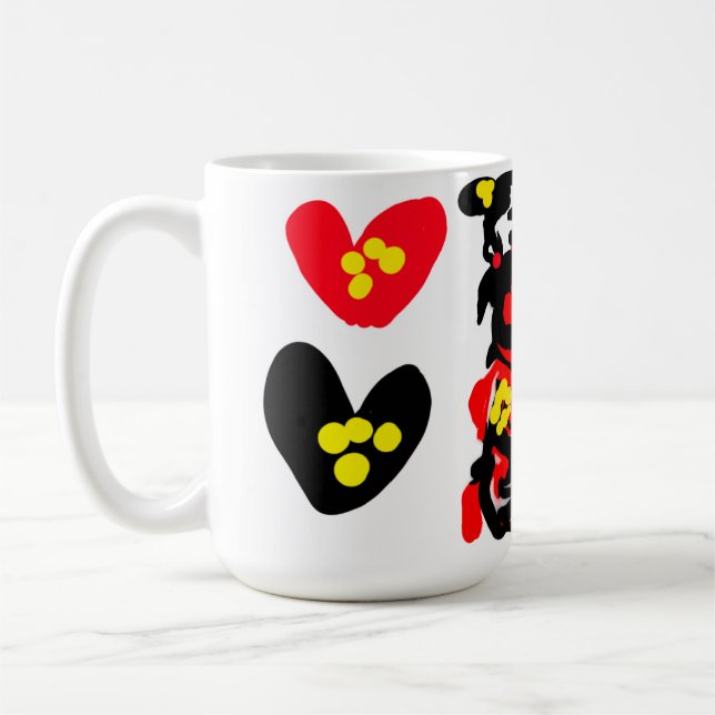 Blommor och svart och röd valentines dag kaffemugg (Vänster)