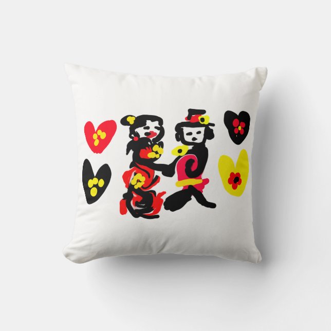 Blommor och svart och röd valentines dag kudde (Framsida)