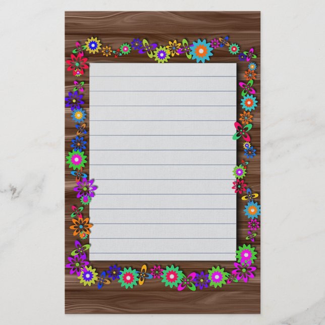 Blommor och trästruktur brevpapper (Framsida)