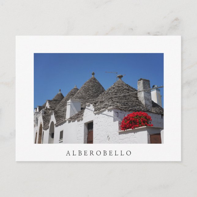 Blommor och trullhus i Geranium i Alberobello Vykort (Framsida)