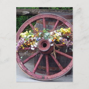 Blommor och vagnhjul vykort