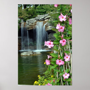 Blommor och vattenfall poster