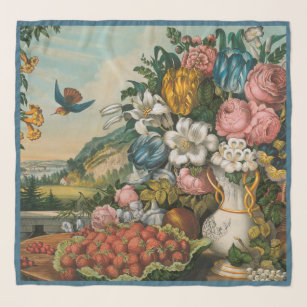 Blommor och Vintage av frukt   Kurrier & Ives Sjal