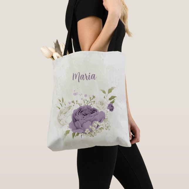 Blommor och vita blommor tygkasse (Närbild)