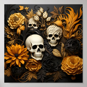 Blommor och vita Döskallar från fantastisk Hallowe Poster