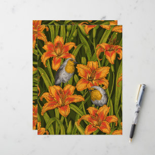 Blommor, orange och mörk grönt