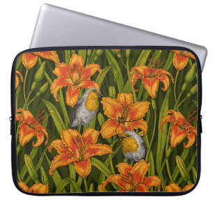 Blommor, orange och mörk grönt laptop fodral
