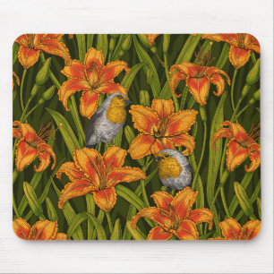 Blommor, orange och mörk grönt musmatta
