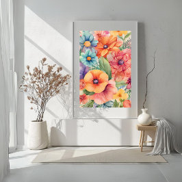 Blommor över hela vattenfärgen för utskrift - Jasm Fototryck