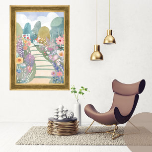 Blommor över hela vattenfärgen Skriv ut - Gå Fototryck