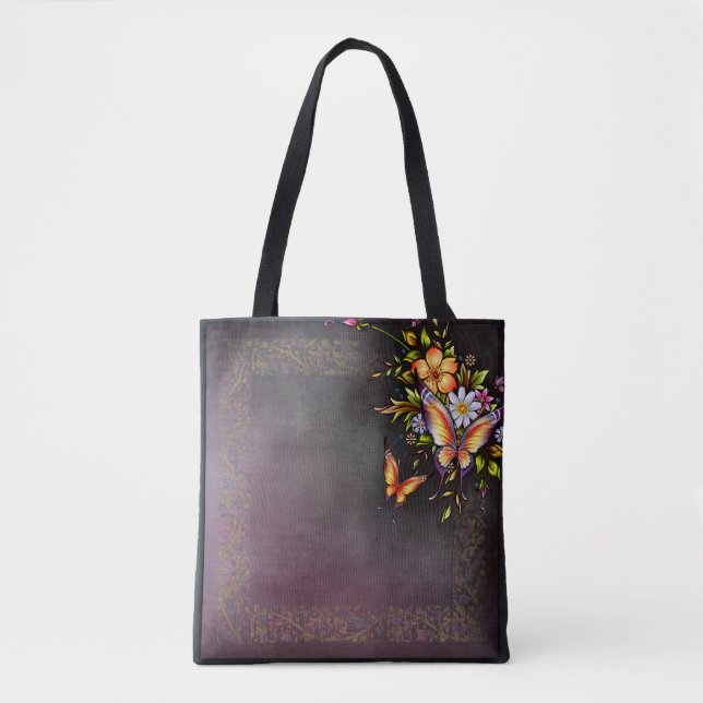 Blommor, över-skriv ut, tote-säck, medel tygkasse (Framsida)
