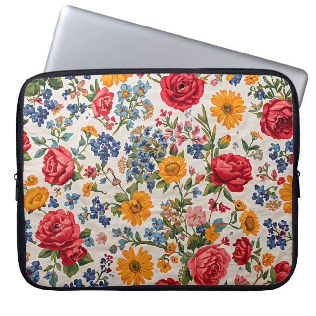 Blommor överallt, färgrik design, laptop fodral (Framsidan)