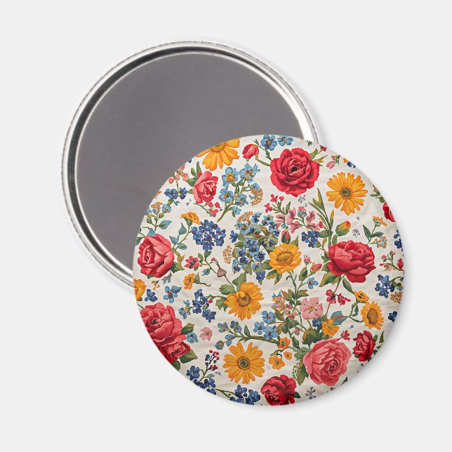 Blommor överallt, färgrik design, magnet (Front/Back)