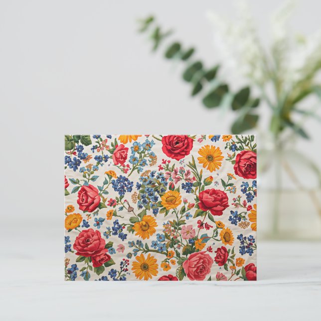 Blommor överallt, färgrik design, vykort (Stående Fram)