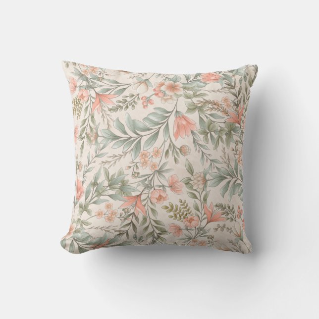 Blommor överallt Peach och Blue Sage Throw Pillo Kudde (Framsida)
