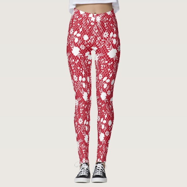 Blommor på 01.bx4 Red BG Leggings (Framsida)