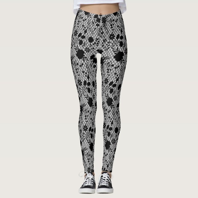 Blommor på 01.wx4 Grått BG Leggings (Framsida)
