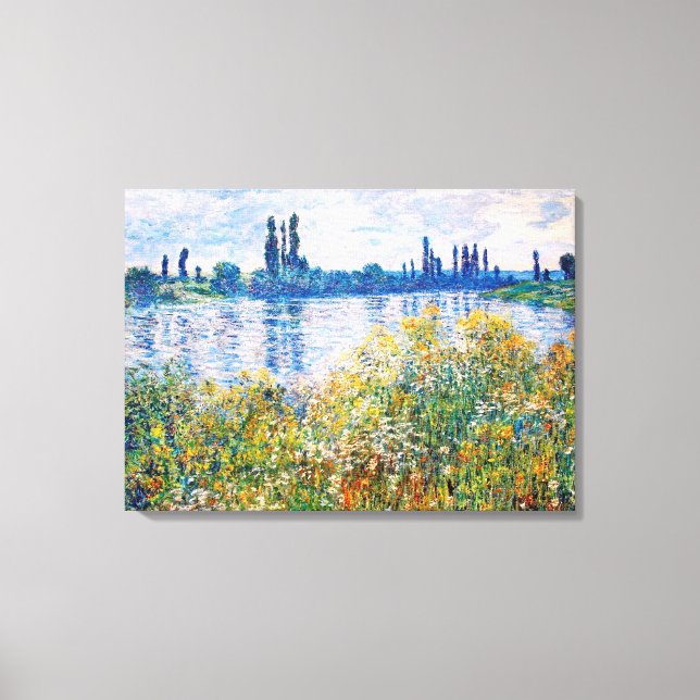 Blommor på Bankerna av Seine Monet Fine Art Canvastryck (Framsida)