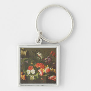 Blommor på en avsats, 1665 fyrkantig silverfärgad nyckelring