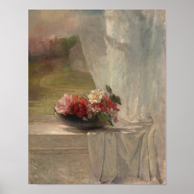 Blommor på en fönsterledd John La Farge Fine Art Poster (Framsidan)