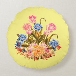 blommor på en gul bakgrund rund kudde