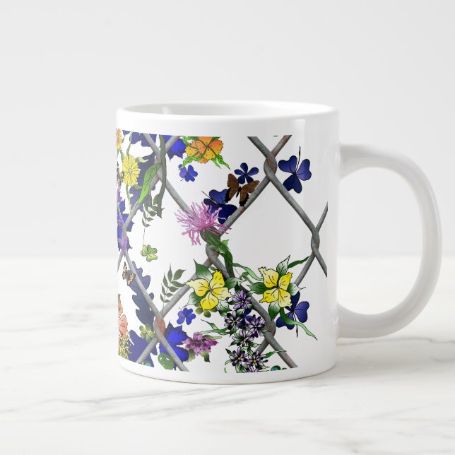 Blommor på en stängsel jumbo mugg (Höger)