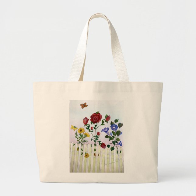 Blommor på en vattenfärgsmålning med Picket Fence Jumbo Tygkasse (Framsidan)