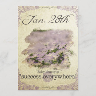 Blommor på födelsedagen den 28 januari Baby blue ö Kort