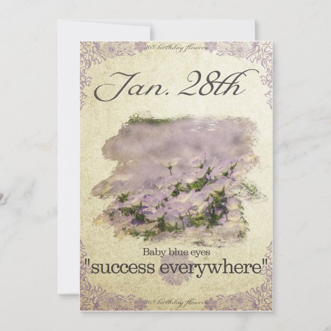 Blommor på födelsedagen den 28 januari Baby blue ö Kort (Framsida)